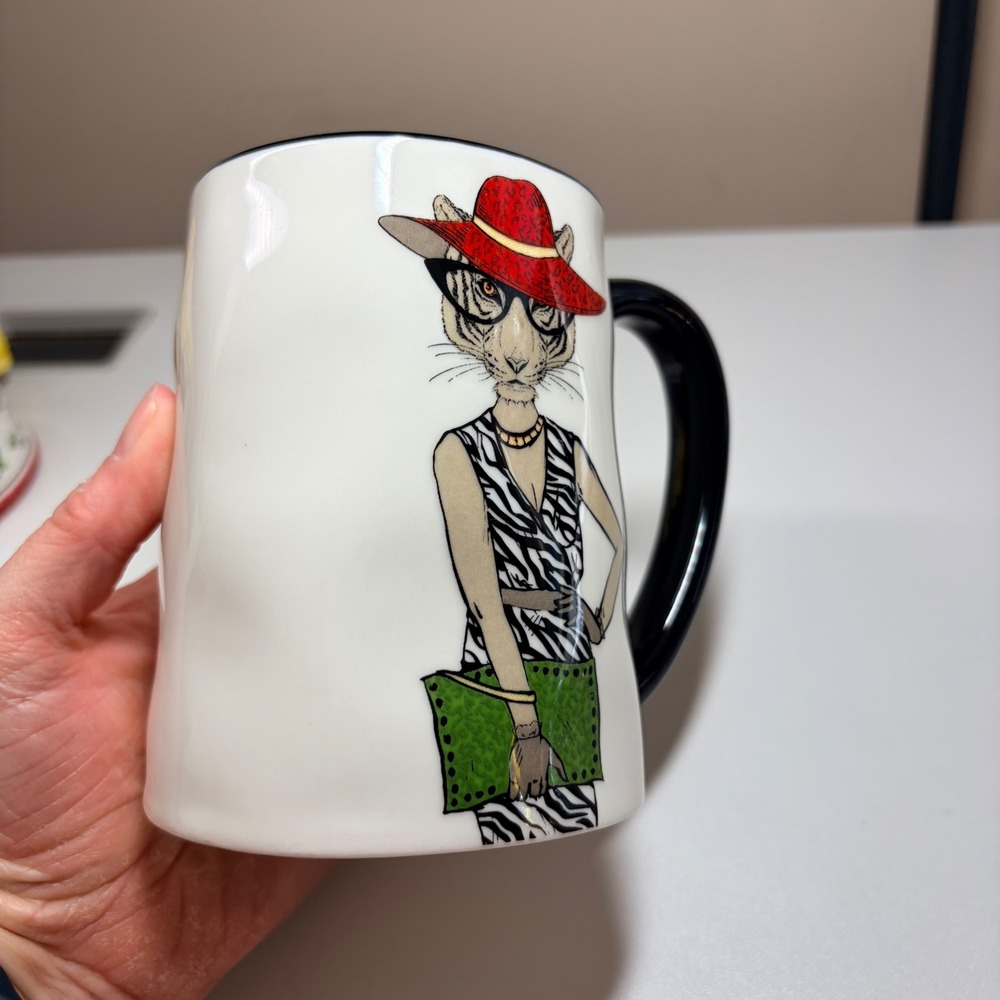 Signature Housewares Fashionable Tiger Stoneware Mug Zebra Dress Red Hat‎ Wavy - Picture 4 of 8